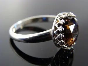 Smoky Quartz Ring · Rose Cut Faceted Gemstone · Bezel Set · 925 Sterling Silver · Size 7