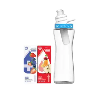 22oz. BPA-Free Plastic Water Bottle Starter Kit with Blue Lid, 2 Flavor Cartridges (1 LifeSip Fruit Punch, 1 FitSip Mixed Berry) No Sugar, Zero Calorie Drink Mix