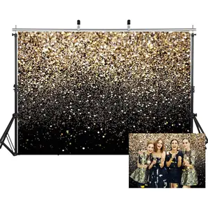 Black and Gold Backdrop Gold Spots Backdrop Vinyl Photography Backdrop Vintage Background for Family Birthday Party Newborn Studio Props 11547(7x5FT)