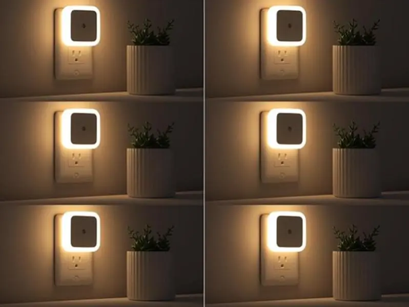 Indispensable Plugged Night Lights 6-Pack, Automatic Light Sensing Warm White Lights, Warm Decor Lamp for Restroom, Hall and Bedroom