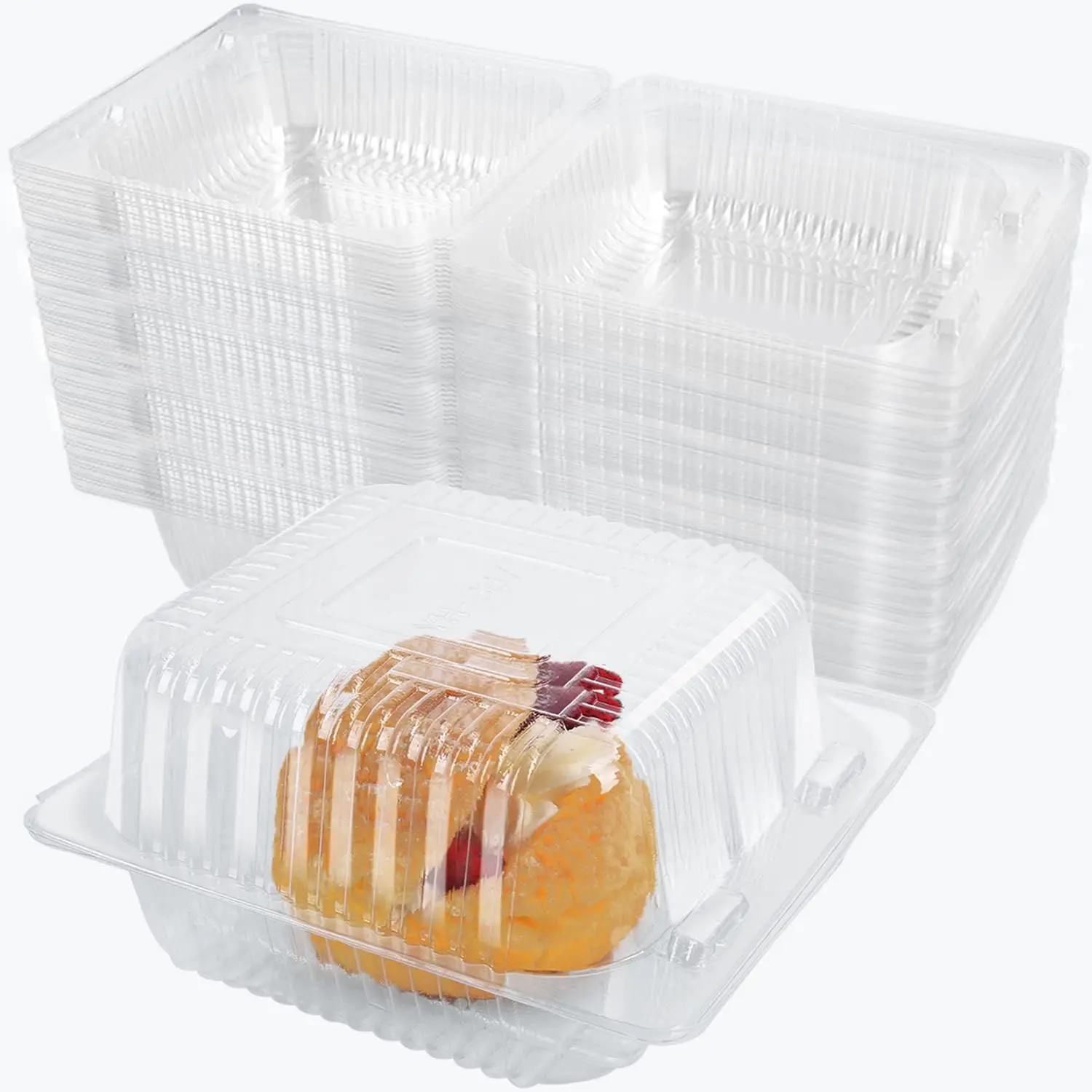 100 Pcs Clear Plastic Take out Containers,Disposable Clamshell Dessert Container with Lid, for Salads, Pasta, Sandwiches (5x4.7x2.8 in)