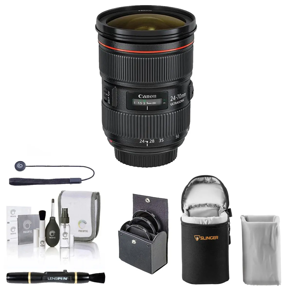 Canon EF 24-70mm f/2.8L II USM Lens, Bundle with 82mm UV, CPL, ND and VND Filters, Soft Lens Case, Lens Cleaner, Cleaning Kit, Universal Lens Cap Tether