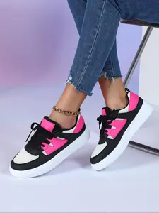 Women's Fashionable Patchwork Lace Up Low Top Sneakers, Thick Sole Sneaker, Low Top Trainer, Casual Comfortable Breathable Skate Shoes, Female All-match Round Toe Sports Shoes for Daily Wear, Lightweight Casual Sneakers, Stylish Sneaker, Trendy Sneakers