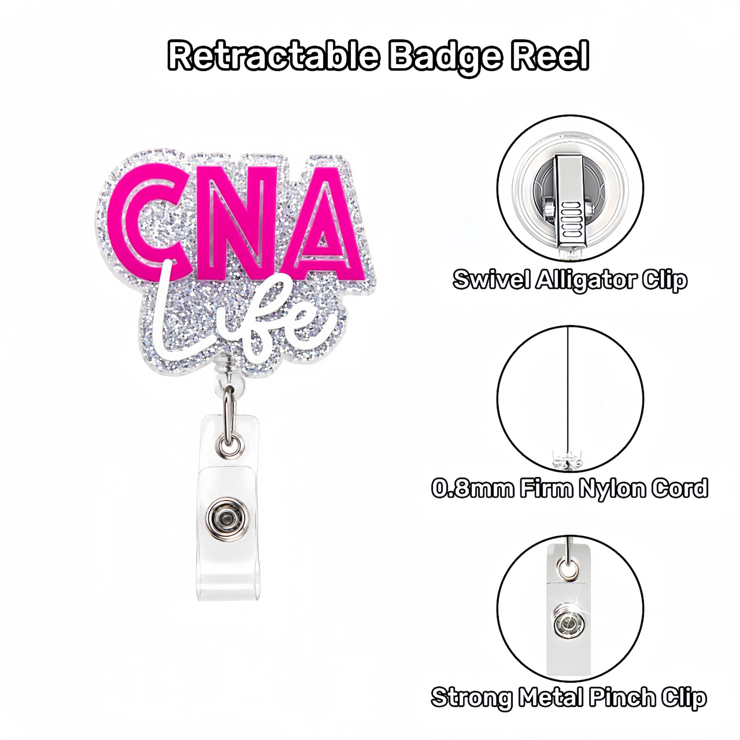 CNALife Glitter Badge Reel Set – retractable ID badge clip with nurse pen set, transparent waterproof card holder, certification nursing assistant work accessory gift for healthcare professionals