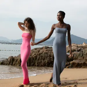 PUMIEY Women's Minimalist Bodycon Maxi Cami Dress Comfort Spaghetti Strap Womenswear Tight Dresses for Holiday Party Daily Wear Casual Sleeveless Dress Basic Ladies Clothing Lady Casual Wear Summer Summervibes