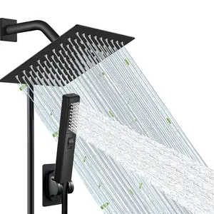 6/8"High Pressure Square RainShower Head and 2-in-1 HandShower.Equipped with 78"Hose, 3Way Diverter Valve,Adhesive ShowerHead Holder hard water Bathroom Installation Modern Easy Convenience