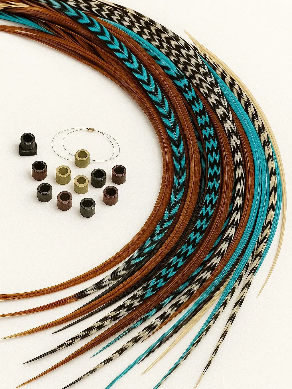 Sexy Sparkles Feather Hair Extensions Kit – 20 Genuine Rooster Feathers 8–11 inches with 20 Silicone Micro Beads + Loop Tool Heat Style Friendly Reusable Natural Vibrant Colors for Salon Festivals & Everyday Wear - Turquoise