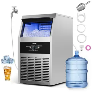 VEVOR Commercial Ice Maker Machine, 150 lbs/24h with 30 lbs Storage Capacity, Built-in/Freestanding/Under Counter, Stainless Steel Ice Maker with LED Display & Self-Cleaning, for Home Bar Restaurant