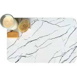 Non-Slip Bath Mat - Stone Bath Mat, Stone Drying Mat, Bathroom Mats, Bath Rugs for Bathroom, Diatomaceous Earth BathMat, Tapetes para Bano, Rugs for Bathroom Floor, 23.5" x 15.5"- White Marble