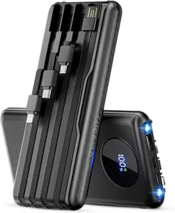 Portable Charger Power Bank – Travel Essentials Battery Pack USB C 10000mAh Built-in Cable 22.5W Fast Charging Powerbank Compatible with iPhone 16/15/14/13/12/11, For iPad, Samsung, Google