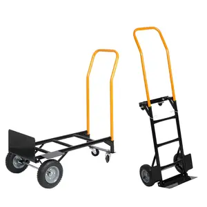 4 Wheel Convertible Hand Truck, 2 in 1 Platform Truck Dolly with Solid Tires, MAX 600 LBS 2 Wheel Dolly Cart for Moving Warehouse, Garden, Grocery