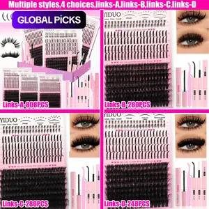 YIDUO 5 Styles Lash Clusters Lashes Kit, Eyelash Extensions Set, 60D,80D,Spikes Eyelash and Bottom Lashes Clusters 6-18mm Eyelash Extension 280/248 Pcs D Curvature With Lash Bond and Seal, Lash Remover, Lash Tweezers, Eyelash Brush DIY at Home Easily