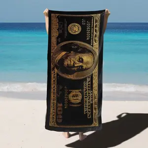 Black And Gold 100 Dollar Bill Beach Towels For Adults Funny Money Beach Towel For Mens Quick Dry Towel Oversize 30"X60" 270GSM Lightweight,Soft Bath Towel For Pool,Swimming,Travel,Beach Chair