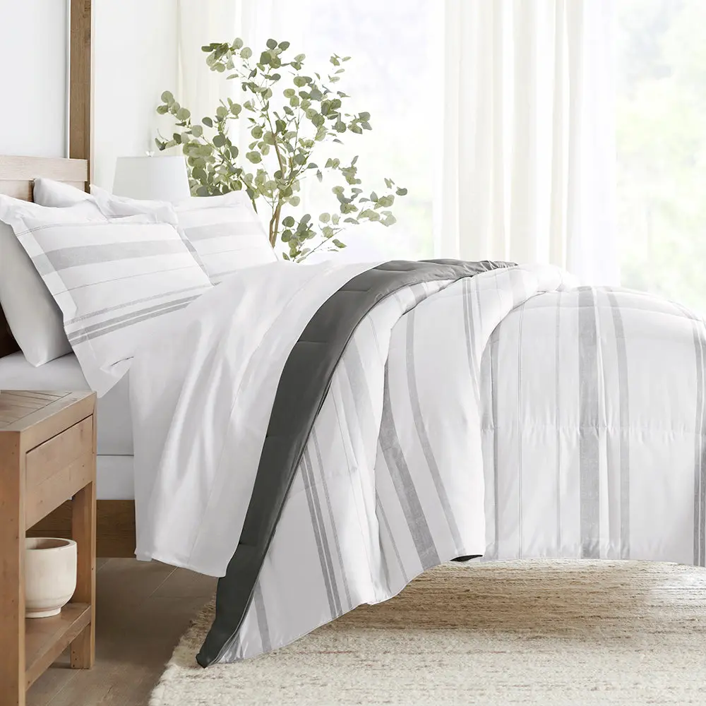 Stitched Striped Reversible Down-Alternative Comforter Set