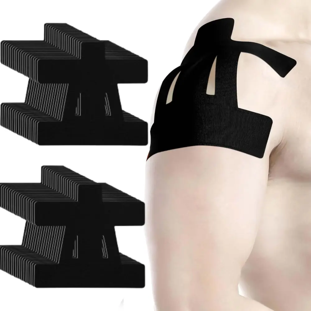 20-Count Pre Cut Kinesiology Tapes, Waterproof Breathable Supportive Recovery Sports Tapes for Shoulder Pain Relief, Work Out & Exercise Support, Sports Wrap (Black)