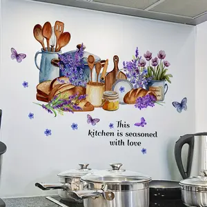 A new-style kitchen wall sticker full of love, featuring kitchen utensils, bread, and flowers - a multi-scene decorative home wall sticker decoration sticker Wall Art Stickers M16613