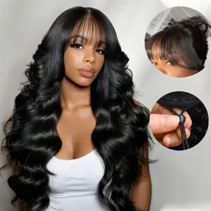 Nadula 7x5 & 13x4 3D Body Wave Lace Frontal Wig With Bangs Pre Everything Put On And Go 180% Density Human Hair Wigs Glueless TikTokShopStockUp
