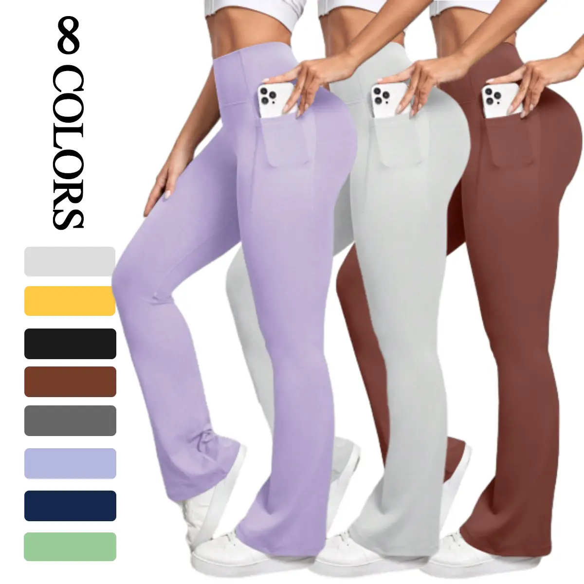 Women's High Waist Bootcut Yoga Pants with Slimming Effect and Convenient Pockets - Perfect for Fitness and Workout Activities woman solid Athletic Leggings Ruched Sports Flare Skinny Sportswear Gym Outfits