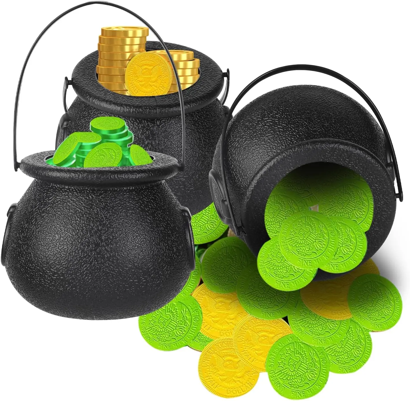 24pcs Mini Cauldrons with Handle Halloween, Witch Mini Cauldron Multi-purposed, Plastic Cauldron Candy Holder for Halloween & St. Patrick’s Day Party Favors Decor, Halloween Pot