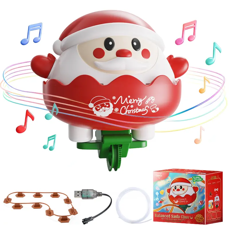 Electric Round Christmas Santa Claus Balance Rope Toy, Music & Lights Track-Walking Santa, USB Rechargeable Classic Novelty Toy, Stress Relief Room Decor, Fun Party Gift