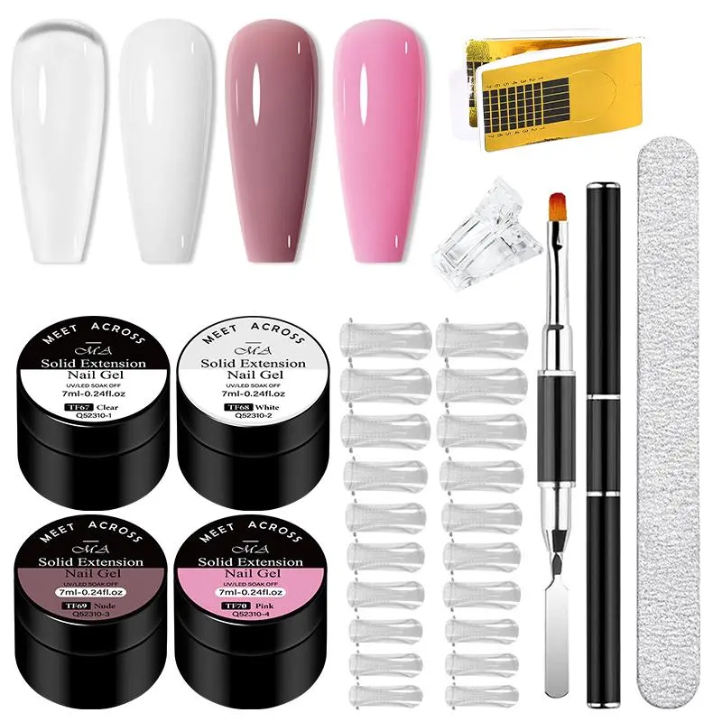Professional Nail Extension Gel Set, 1 Set 4 Color Builder Gel Nails with Nail Art Tools, DIY Nail Art Kit for Women & Girls, Manicure Salon Set, Gel Polish Set, Uv Gel Set