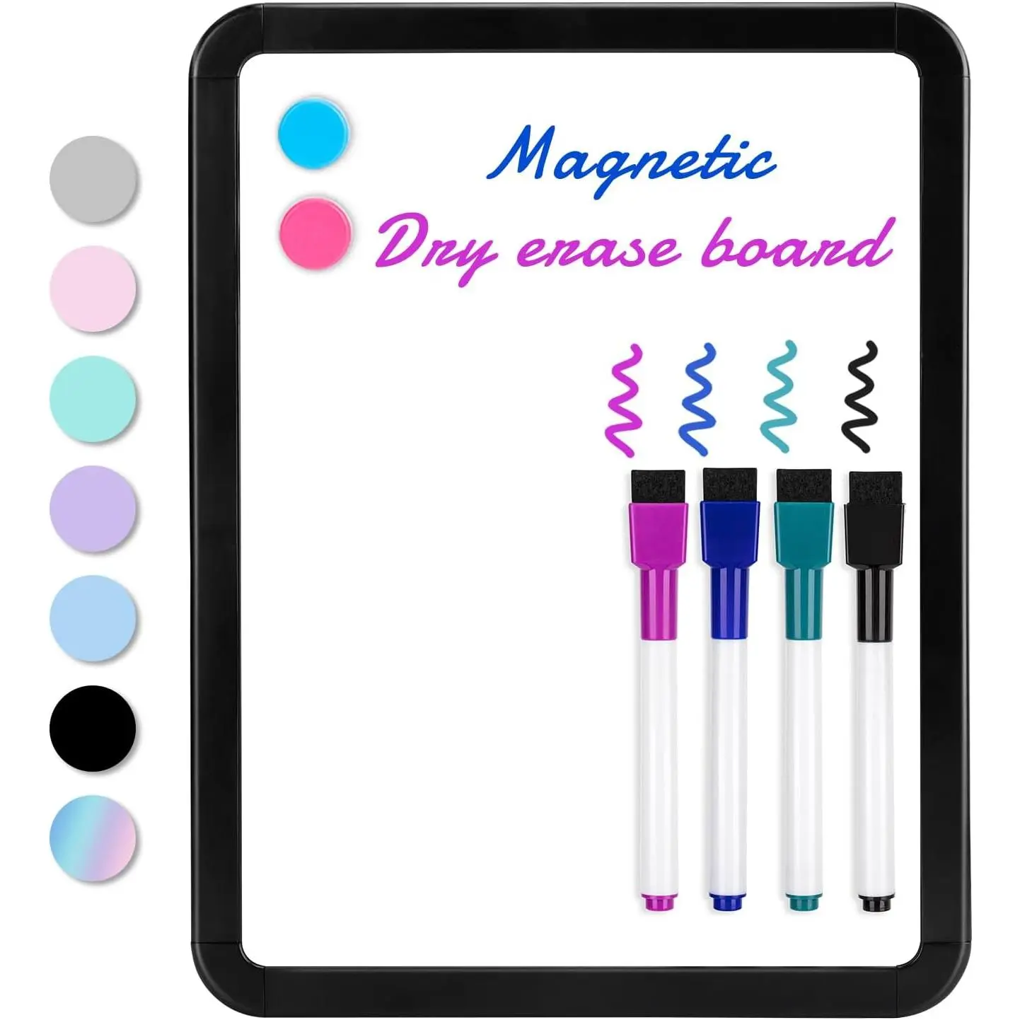 Small White Board Dry Erase, 8.5'' x 11''  Dry Erase Board, Mini Whiteboard with Markers for , Students, Fridge, Wall, Locker, Black