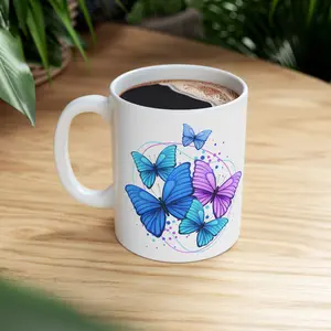 Blue Purple Butterflies Mug | Ceramic Coffee Cup