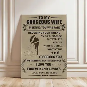 "To My Gorgeous Wife" Anniversary Gift From Husband, Romantic Love Poem Canvas Wall Art, Rustic Vintage Wedding Vows Poster, Bedroom Home Decor