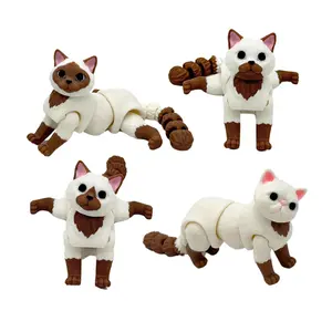 Gelato Cat 3D Printed Desk Pet Articulated Flexi Kitty Removable Fidget Toy Decor Animal Figurine Decor Home Gift Decor with Cartoon Features