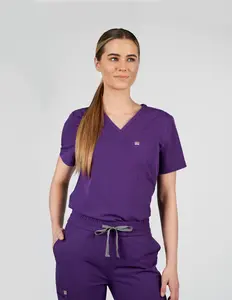 Rose One-Pocket Womens Purple Scrub Top