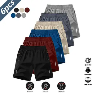 6 Pack Quick Dry Breathable Men's Shorts Casual Sport Style Anti Wrinkle Design Polyester Blend Solid Color Reflective Strips for Running Football Badminton Basketball Ping Pong Weightlifting Gym Workout Men's Shorts Set Shorts