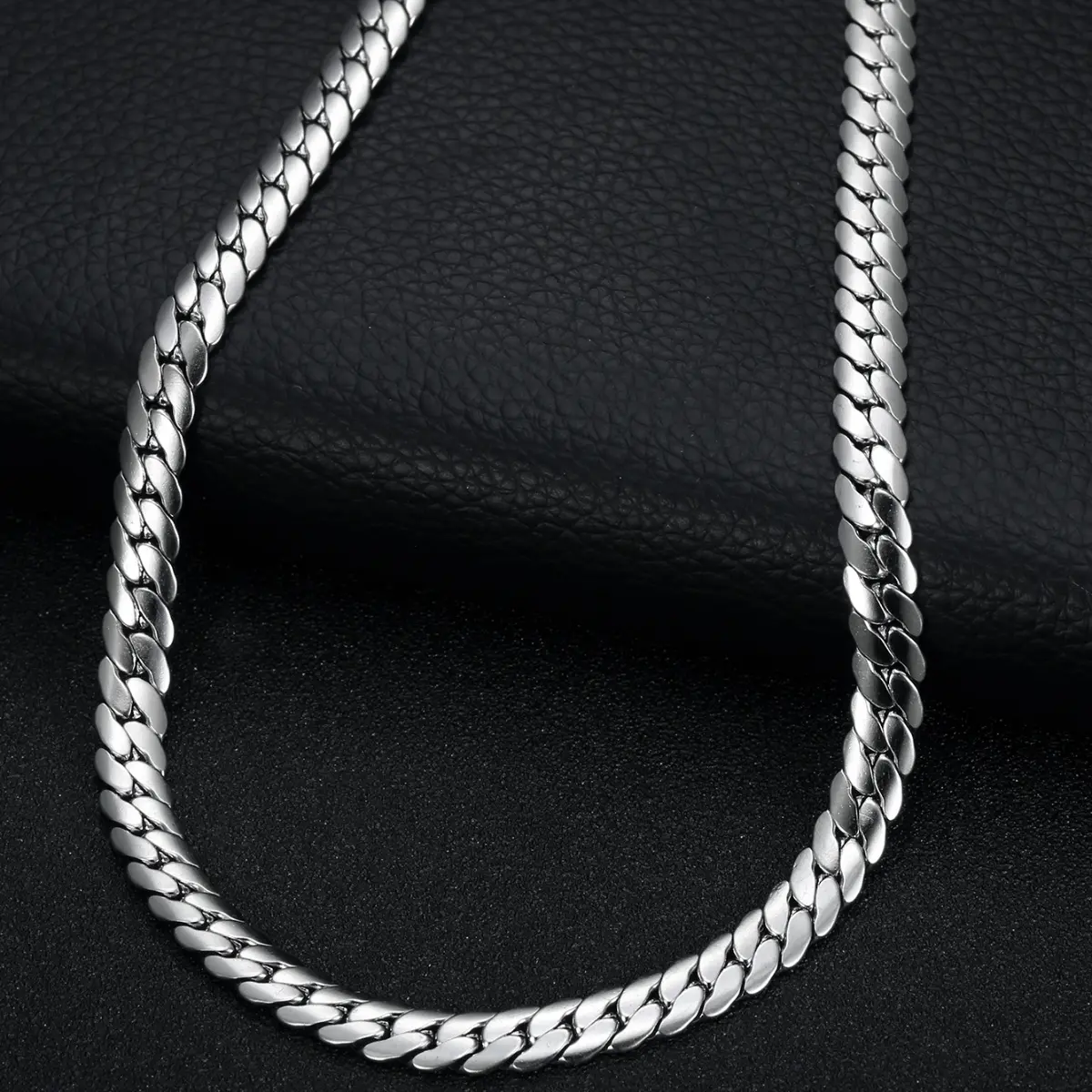 Chunky Cuban Link Chain for Men, Flat Woven Stainless Steel Hip Hop Necklace, Stackable Silver-Toned Daily Wear Jewelry, Stackable Chain, Single Chain