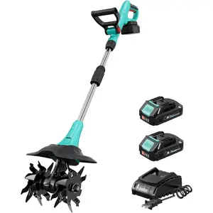 Cordless Electric Tiller Garden Tool, Battery-Powered Mini Cultivator Equipped with 2×2.0AH Batteries