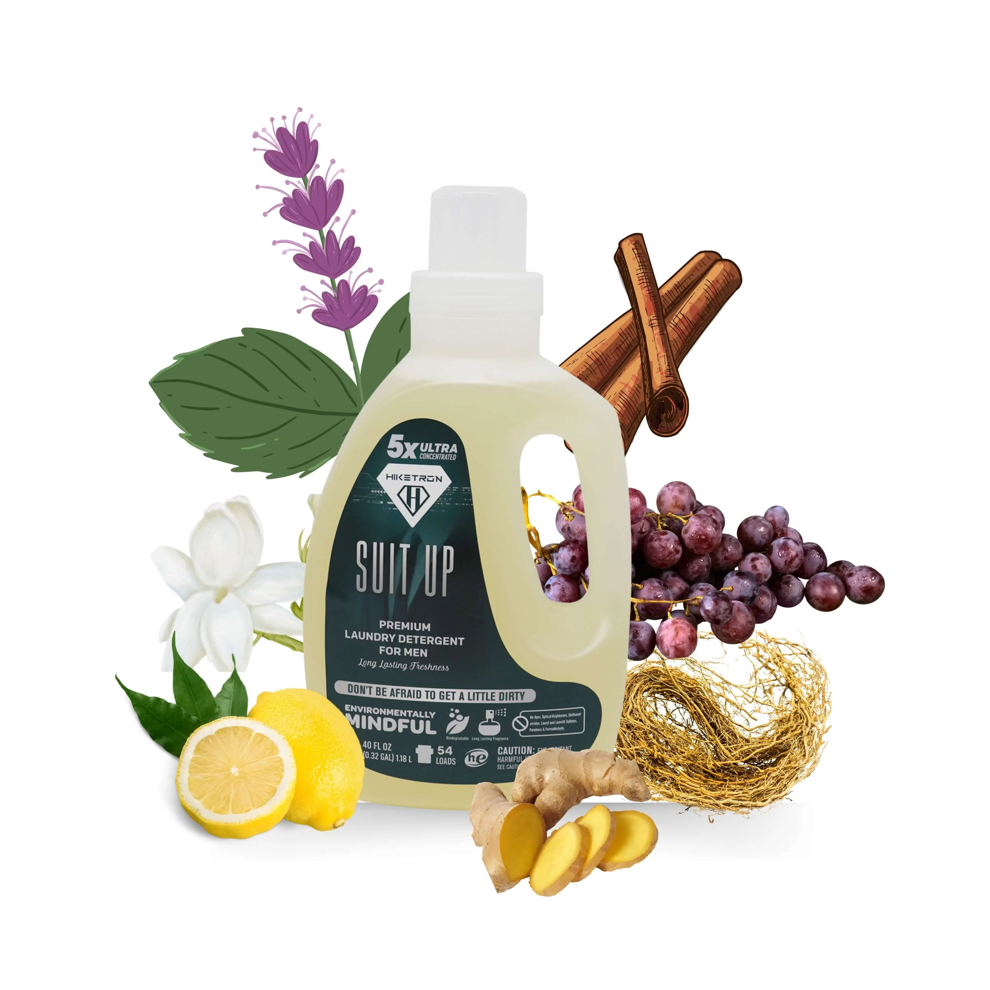 Liquid Laundry Detergent with Masculine Woody Scent, 5X Ultra Concentrated Biodegradable Formula, Plant-Based, HE Compatible, 40 fl oz, Decyl Glucoside, Scented, Dye Free, Purified Water, Artificial Color Free
