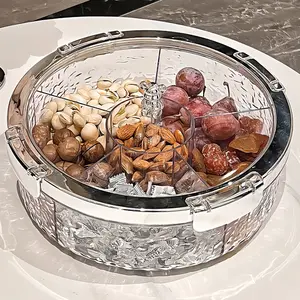 Large-capacity divided snack tray with airtight lid, transparent round plastic container perfect for dried fruits, nuts, candies and desserts. Ideal for home, kitchen, parties, weddings and holiday gatherings Airtight Food Container Storage Containers