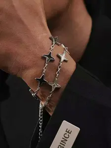 Four-pointed star bracelet, a niche design for men and women, made of titanium steel, featuring a light luxury and high-end feel, suitable for stacking, #Couple's Style# Jewelry/Stainless Steel/Fade-resistant/Allergy-proof/Festivals/Parties/Ideal Gift