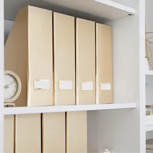 Set of 4 Magazine Holders with Stylish Designs and Label holder - Foldable Magazine File Boxes - 3.6" x 10" x 12"