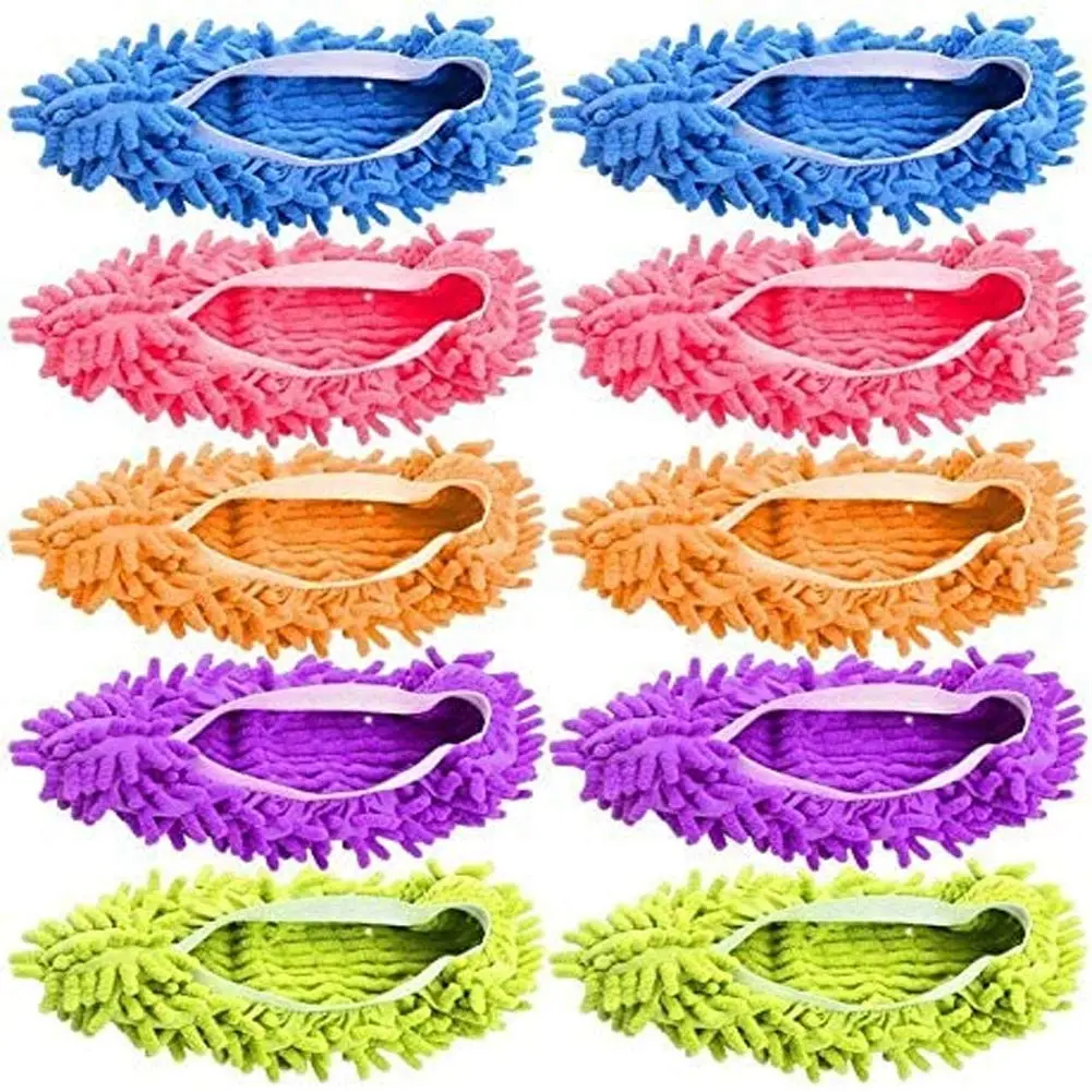 Microfiber Mop Slippers (5 Pairs, 10 Pieces) - Soft, Washable, Reusable Home Floor Cleaning Socks, Home Care Mop Tools, Shoe Covers