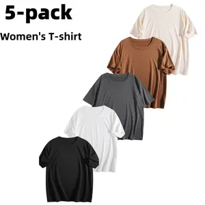 Women's 5-Pack Solid Color Crew Neck Short Sleeve T-Shirts, Breathable Casual Tops for Everyday Wear