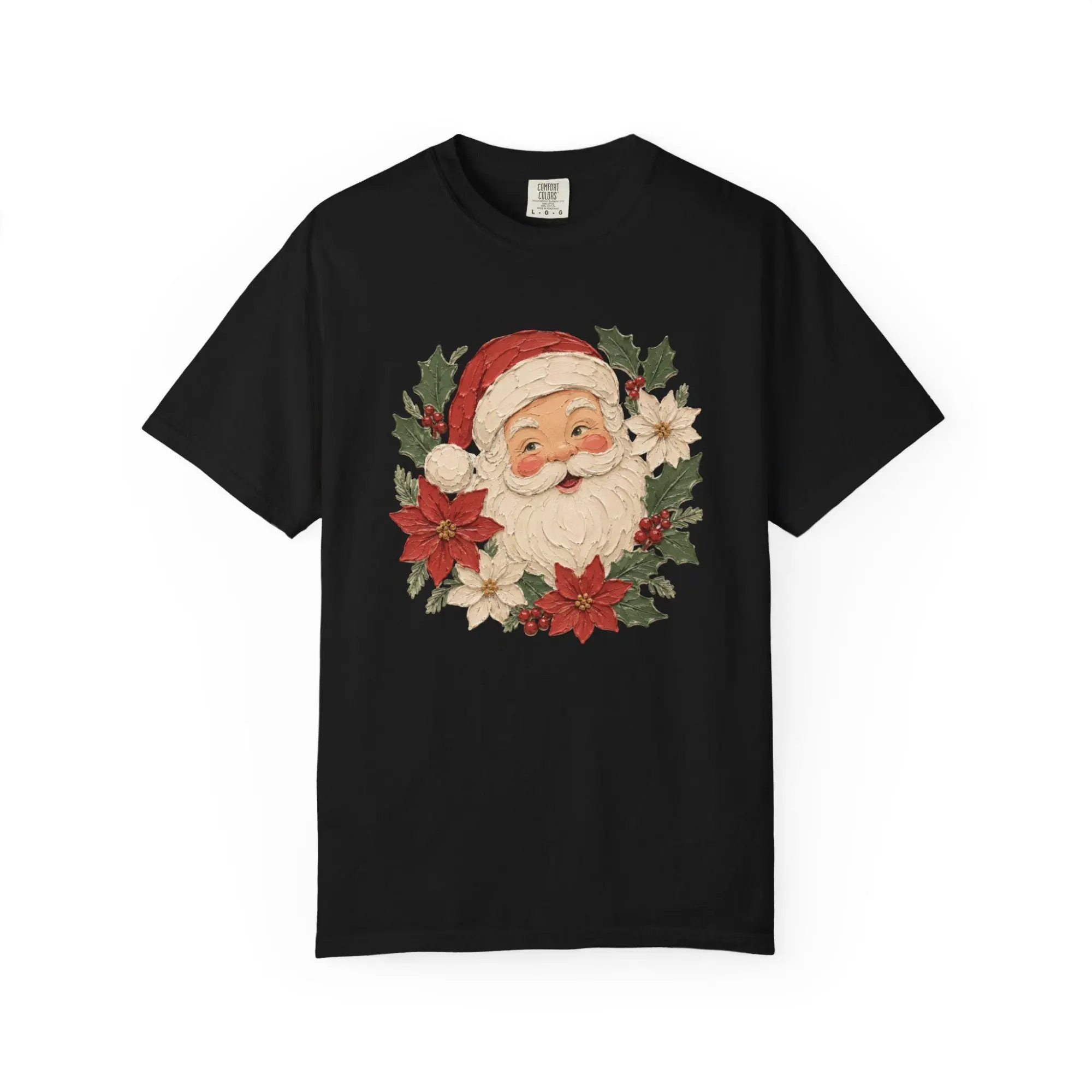 Men's Shortsleeve Vintage Santa Christmas T-Shirt - Classic Vibe, Faux Painting Graphic, Festive Retro Style, Comfort Colors Fabric, Cozy Holiday Top for Pairing with Jeans