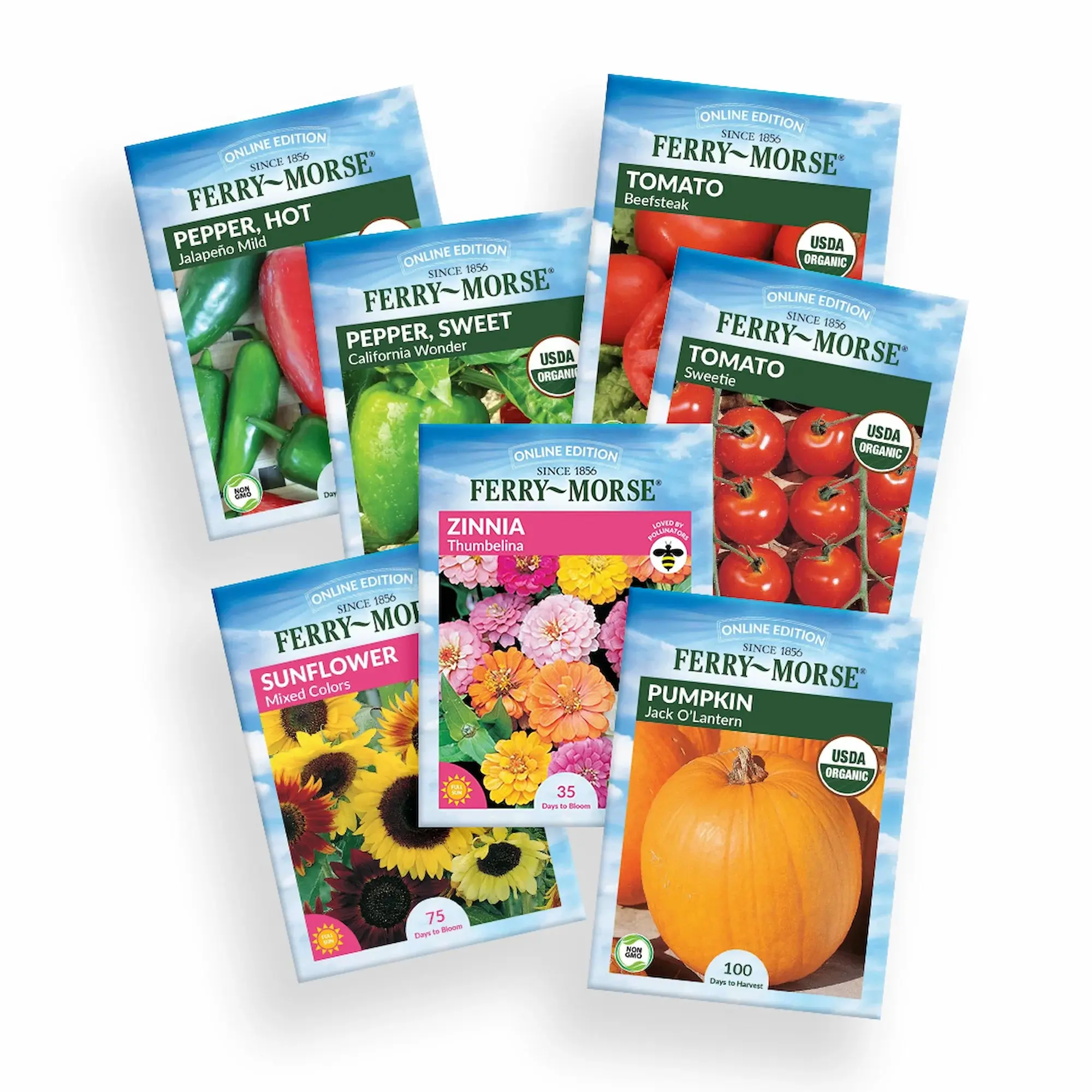 FERRY MORSE The Great Garden Challenge 7-Pack Organic Seed Variety Pack, Including Zinnia, Pepper for Planting, Veggie Options & Garden Flower Packets, Zinnia Seeds, Organic Seed Varieties