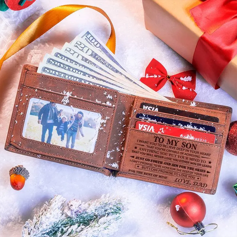 DUJO Christmas gift for son, engraved leather wallet, men's wallet,Personalized Christmas Gifts for Boys, thoughtful gift for boys,Birthday gift from mom and dad to their son,Back-to-school gift from Mom &Dad,Boy's summer outfit.