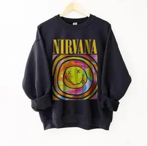 Nirvana Smiley Face Sweatshirts, Preppy 90’s Utero Nirvana Tour Album Unisex Hot Pink Vintage Rock Band Merch, Blue Smiley Graphic Pullover, Face Crewneck