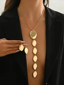 2-Piece Fashion & Minimalist Jewelry Set: Long Y-Necklace with Irregular Geometric Pendant — Metallic-Style Accessories & Holiday Gift Set, Fashion Accessory Necklace