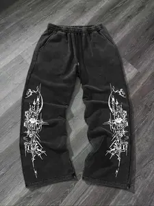 Men's Casual Cotton Straight Leg Pants, Geometric Star Print, All-Season Comfortable Wide-Leg Sweatpants, Fitted Design