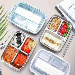 Leak-Proof 3 Compartment Stainless Steel Lunch Box, Durable Easy-Clean Bento Container, Portable Kitchen Supply for Students & Office Workers
