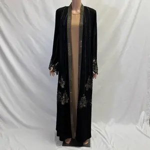 Mesh Two Piece Abaya with Belt and Rhinestone Design in Four Color Fashion Wear