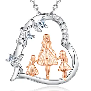 S925 Sterling Silver Mother & Daughter Heart Pendant, Elegant Necklace with Cubic Zirconia, Perfect Mother’s Day Jewelry Gift to Celebrate Love