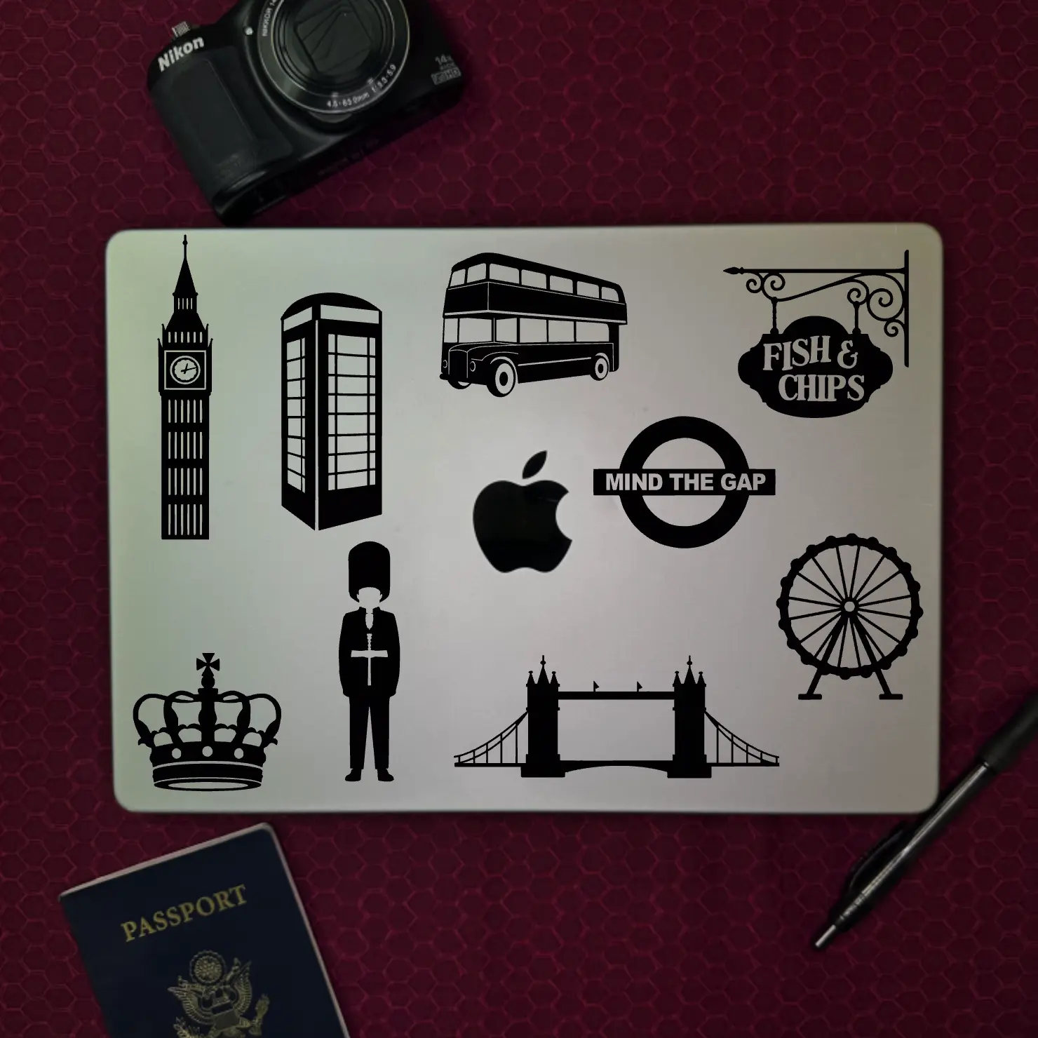 London Decal Stickers - Set of 10 Waterproof & Versatile Personalization Stickers for Smooth Surfaces - 3-5 Inch Size - Transparent Design