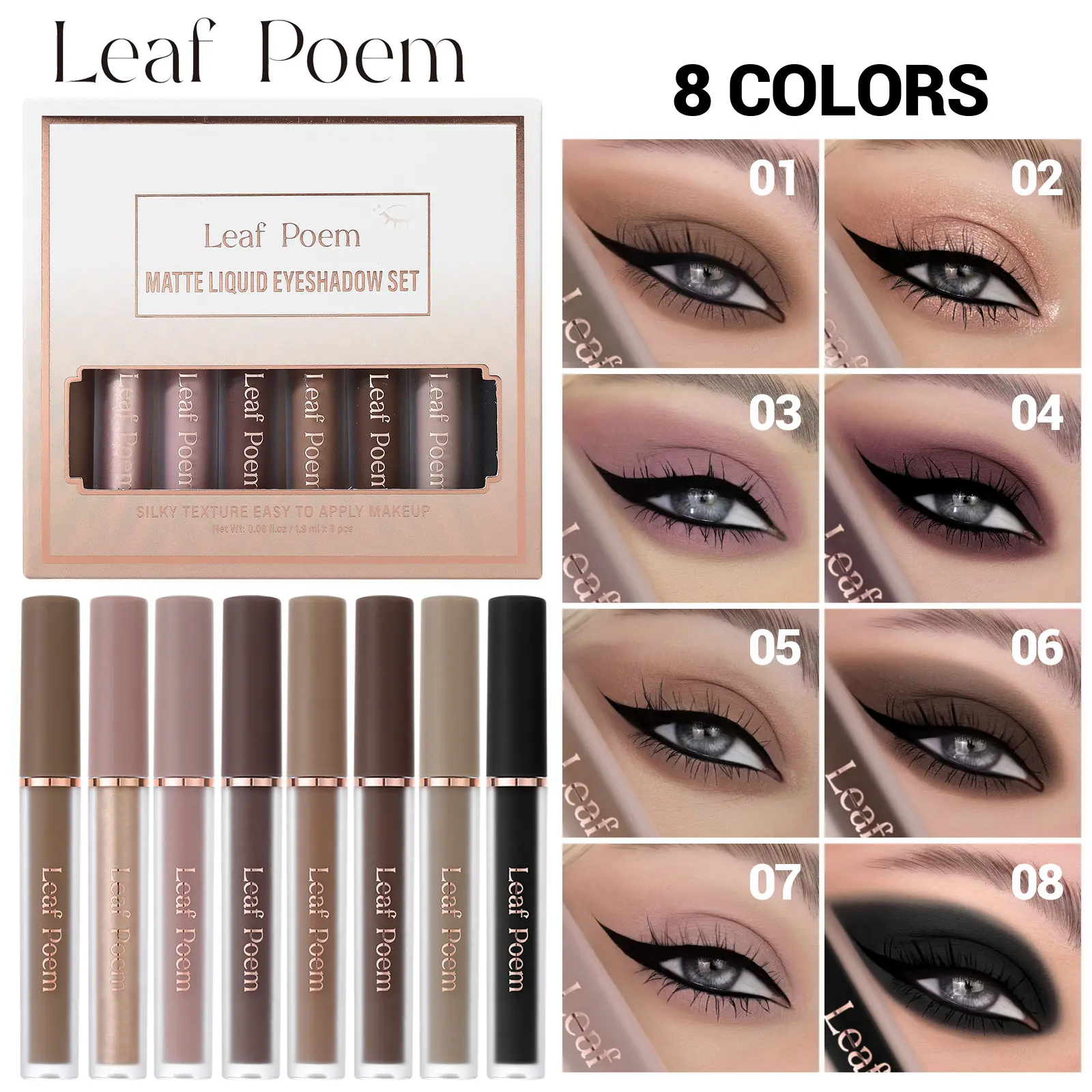 Women's 8-Shade Matte Liquid Eyeshadow Pen Makeup Kit Set - Velvety Mist Texture, Waterproof, Smudge-Proof, Blendable for 3D Eye Definition, All-Day Hold, Easy Eye Makeup - Essential Cosmetic Set, Matte Look, Makeup Transformation, Adults